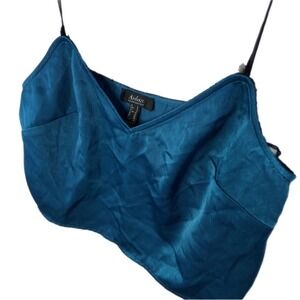 Aidan Blue Silk Satin Effect Shiny Spaghetti Strap Crop Tank Top Size 2 S Sexy